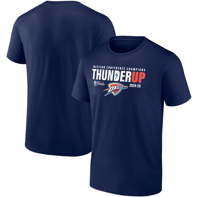 Men's Navy Oklahoma City Thunder 2025 Western Conference Champions Hometown Collection T-Shirt